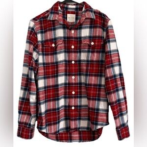 American Eagle Flannel Plaid Button Red Blue Men’s Medium Shirt Cotton Rugged